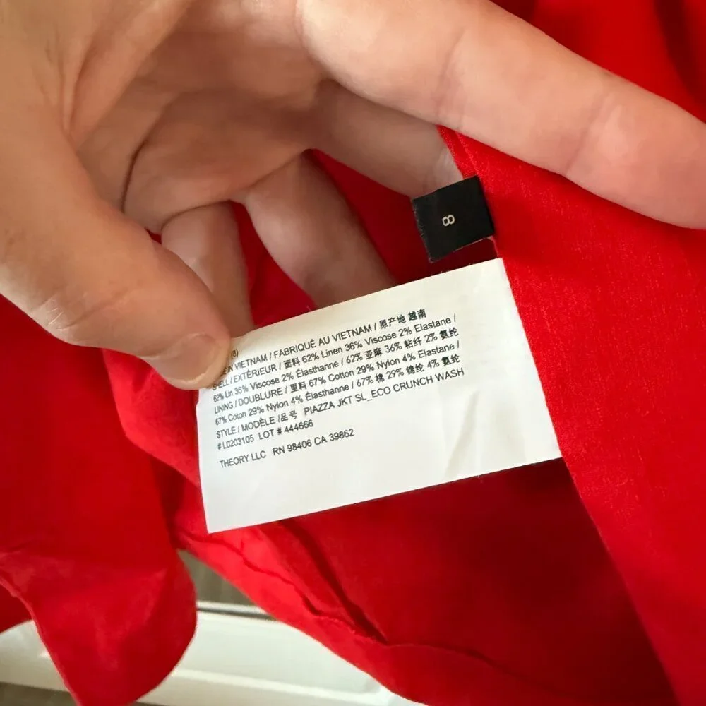 NEW Theory Women's Piazza Jacket in Scarlet Size 8 Color Red - Picture 6 of 9